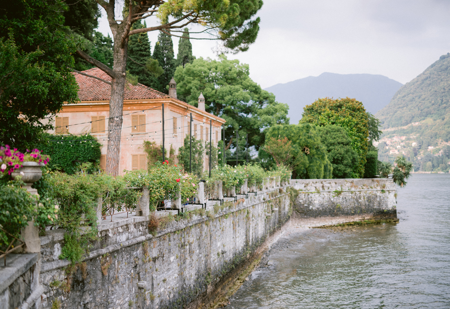 Villa-Pizzo-terraces-with-lighting-ready-for-Lake-Como-wedding